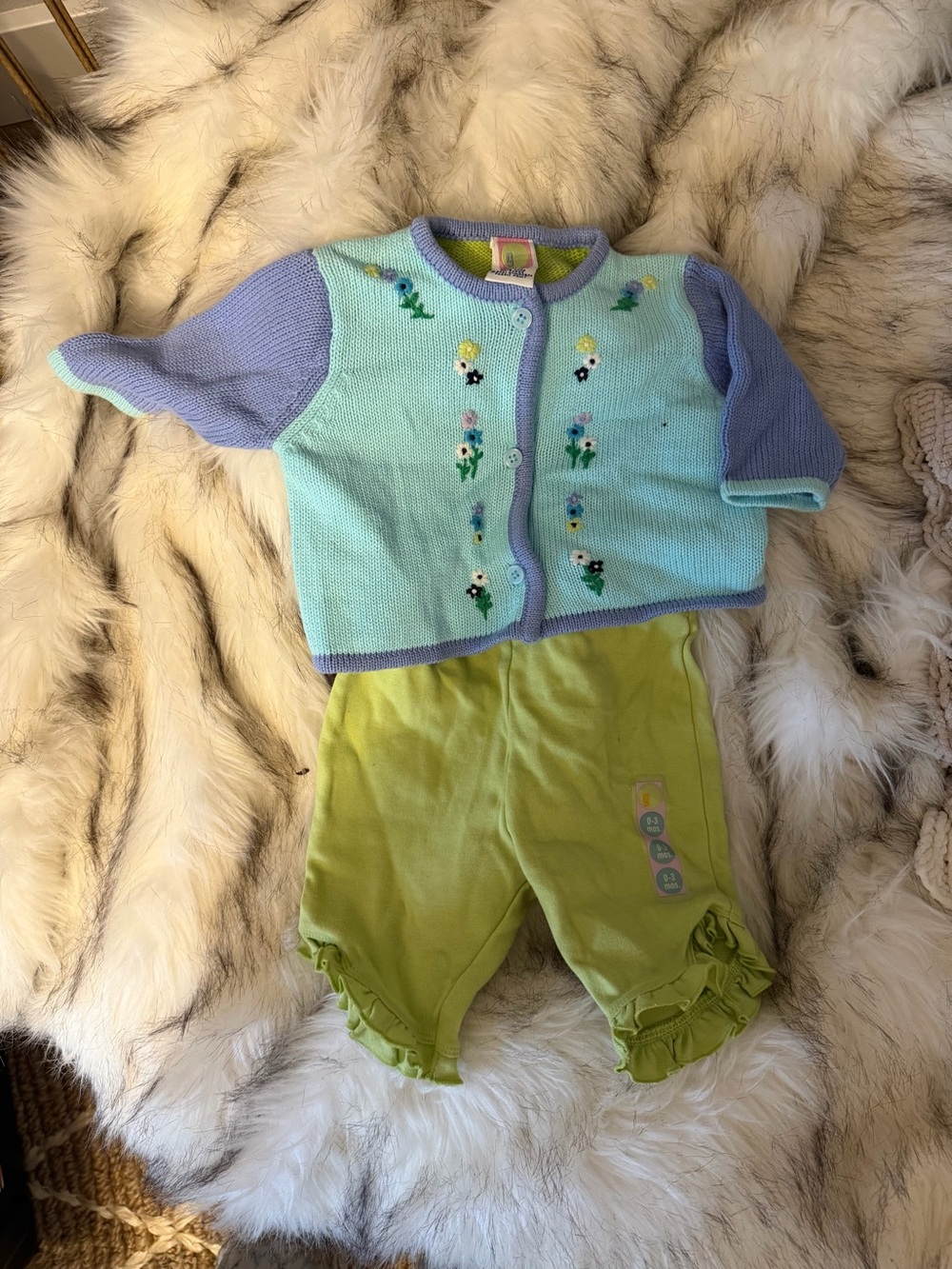 NWT Gymboree Knit Cardigan and Ruffle Pants Set in Mint, Lavender, and Lime